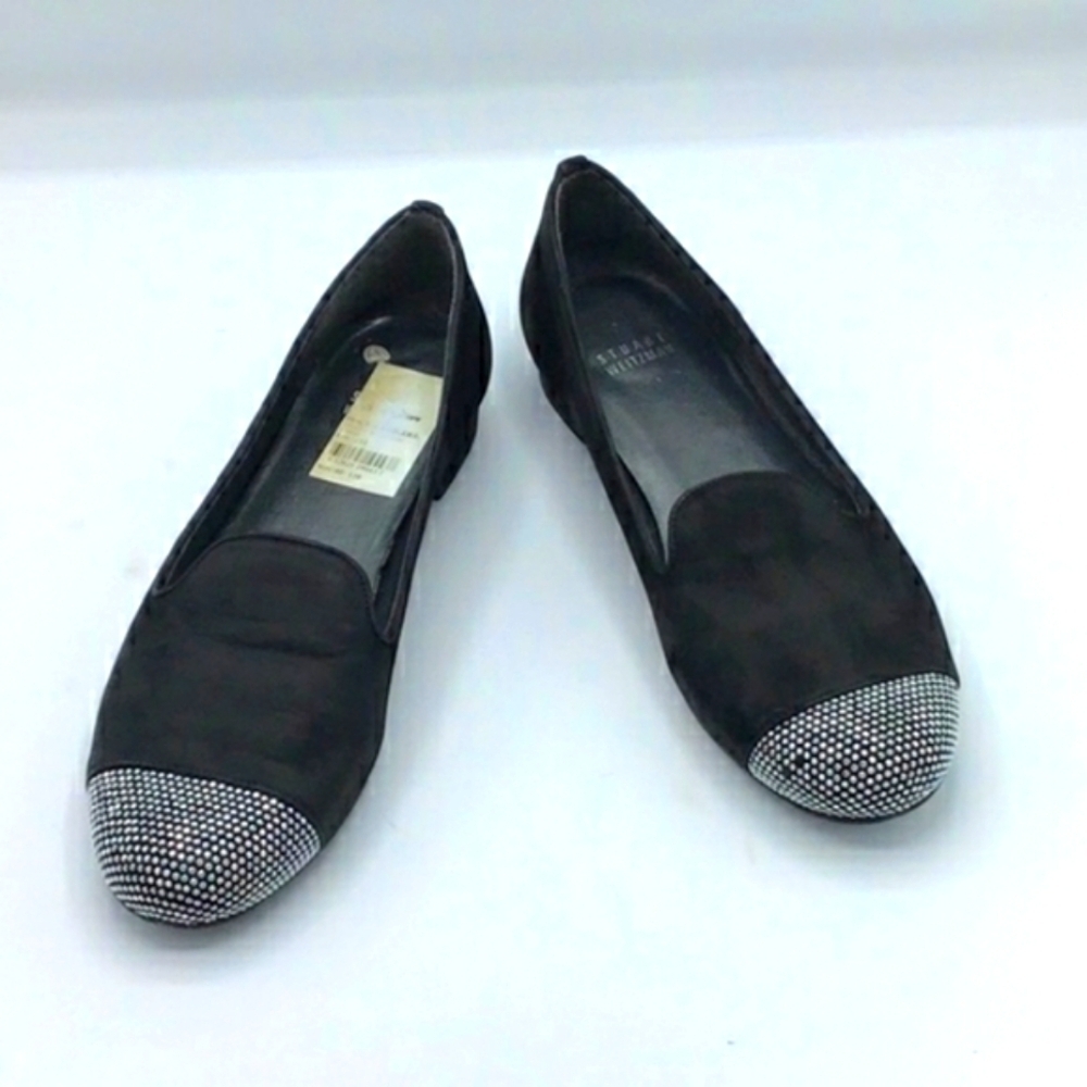Stuart Weitzman Black Silver Lingo Studs Nubuck Loafer Size 8 - Picture 5 of 11